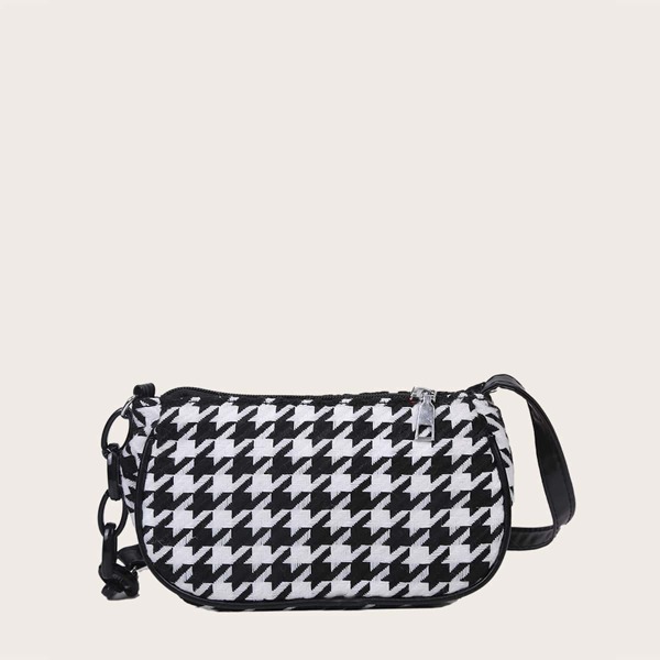 

Girls Houndstooth Pattern Baguette Bag, Black and white