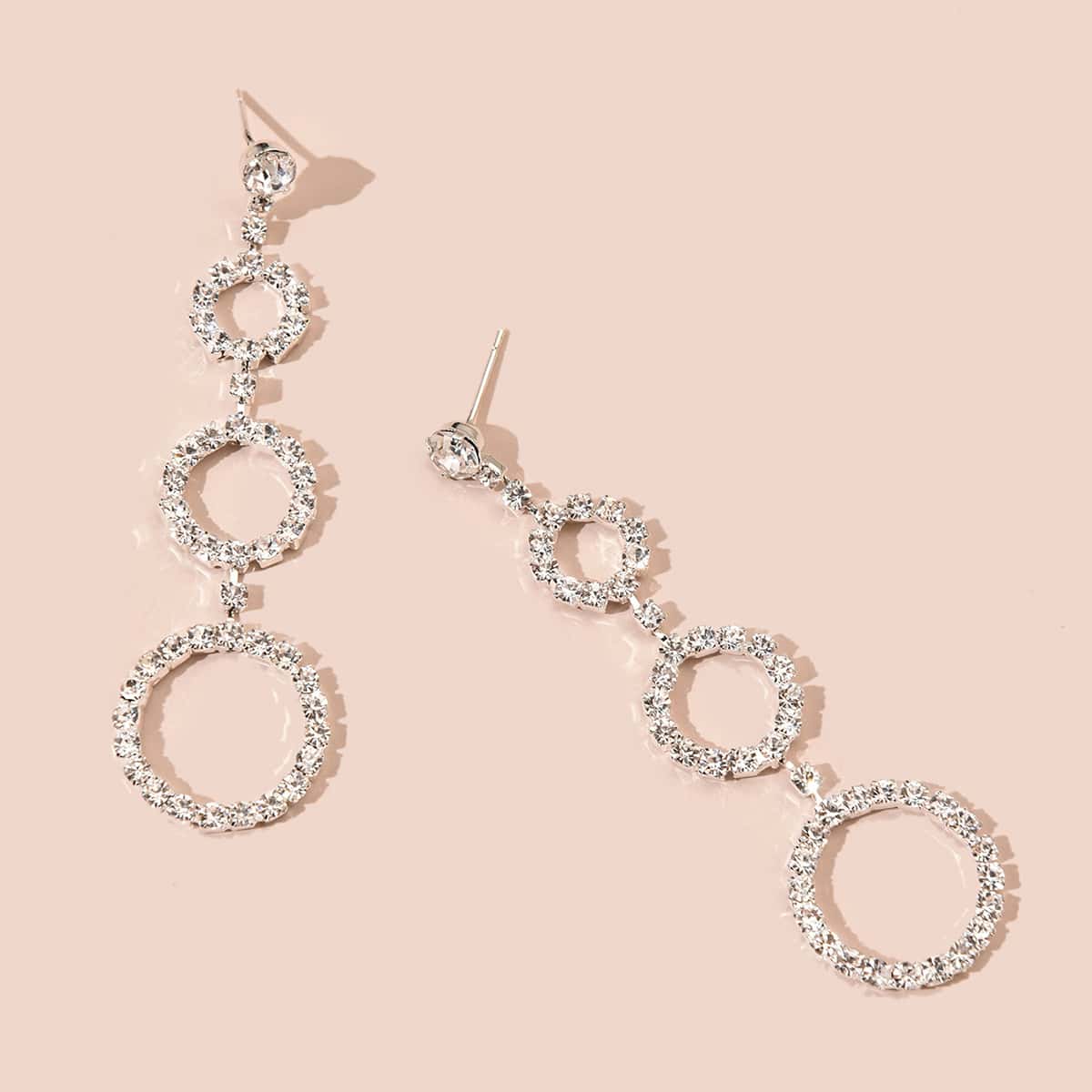 

Rhinestone Layered Circle Drop Earrings, Silver