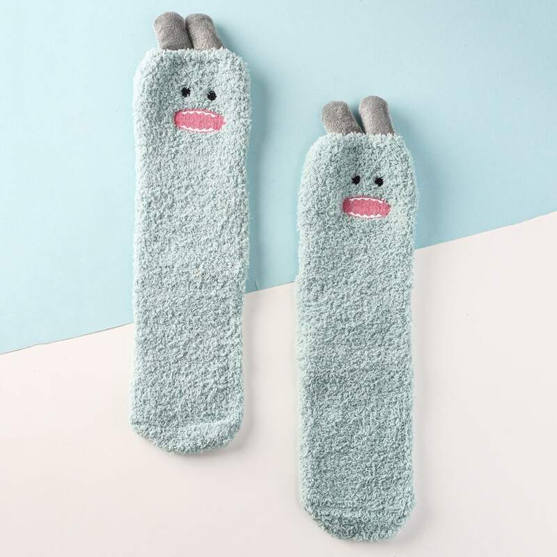 

1pair Cartoon Fuzzy Socks, Blue