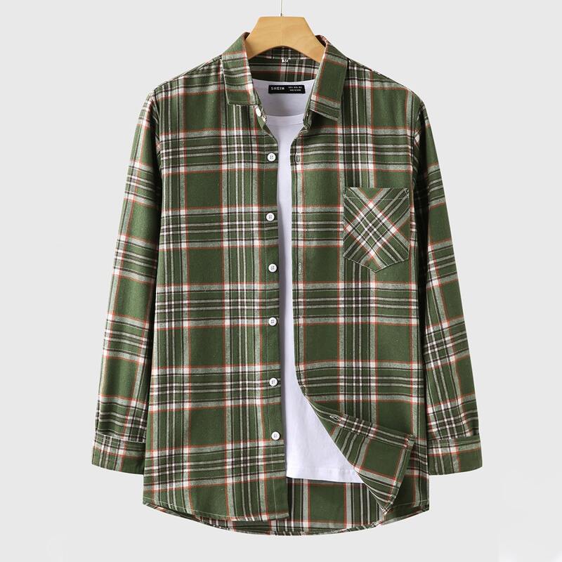 

Guys Pocket Front Plaid Button Up Shirt, Green