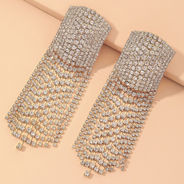

Rhinestone Tassel Decor Drop Earrings, Gold