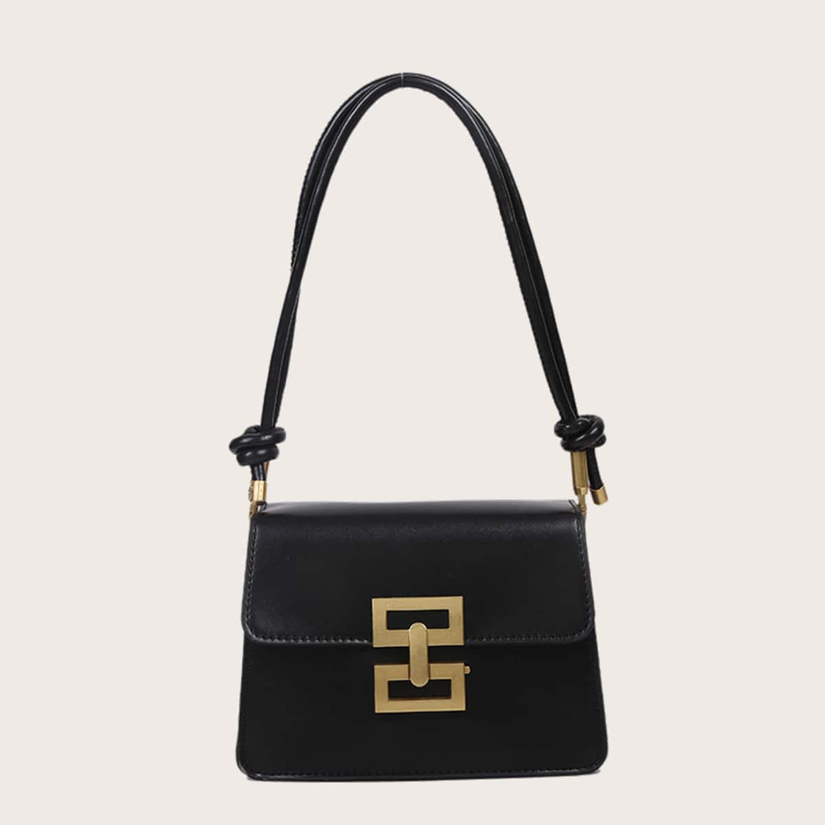 

Solid Flap Shoulder Bag, Black