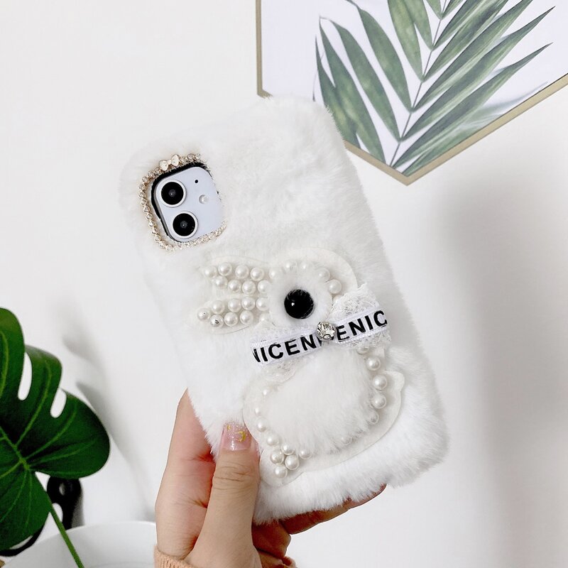

Rabbit Design Faux Fur iPhone Case, White