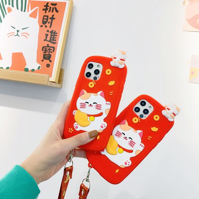 

Lucky Cat iPhone Case With Lanyard, Red