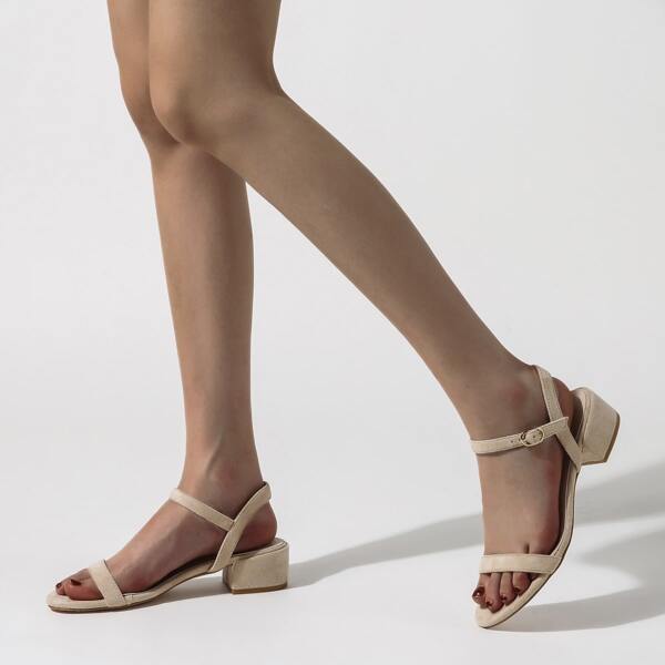 

Open Toe Chunky Heeled Ankle Strap Sandals, Apricot