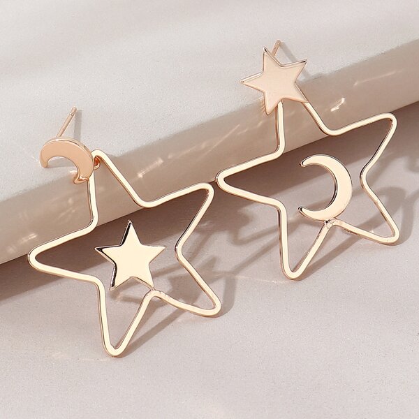 

Star Moon Drop Earrings, Gold