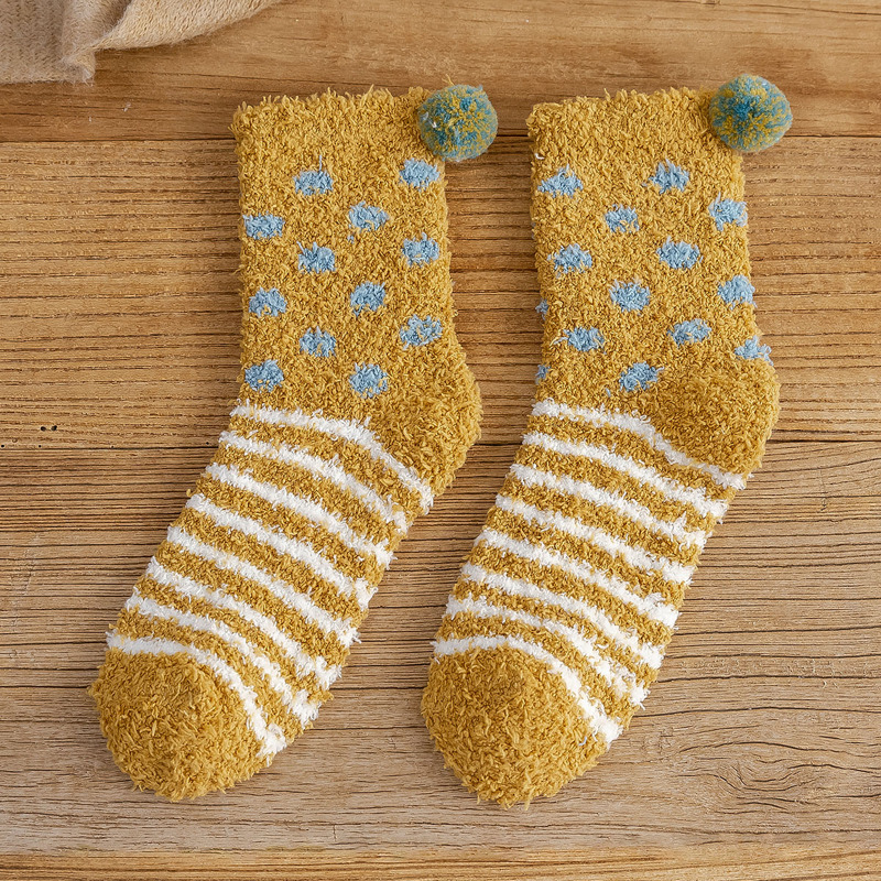 

1pair Striped Fuzzy Socks, Mustard yellow