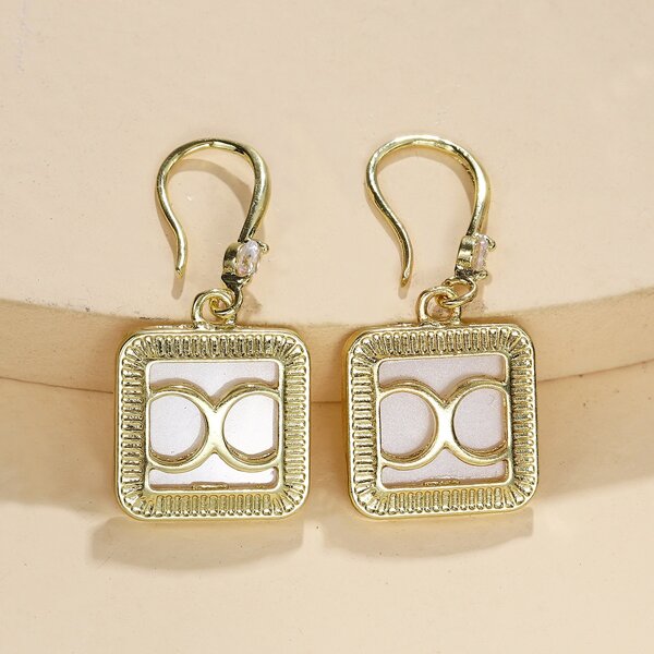 

Rhinestone Detail Square Drop Earrings, Gold