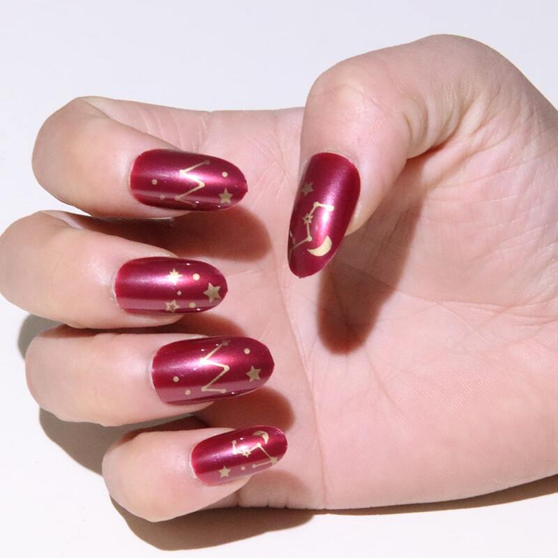 

24pcs Galaxy Fake Nail & 1sheet Tape, Burgundy