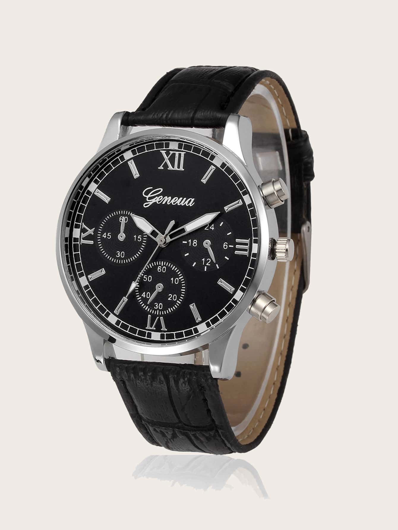 Men Triple Dial Round Pointer Quartz Watch - Silver - View 1