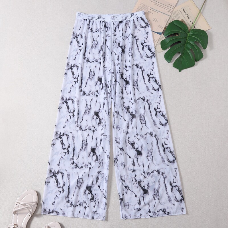 

Marble Pattern Sheer Beach Pants, Black and white