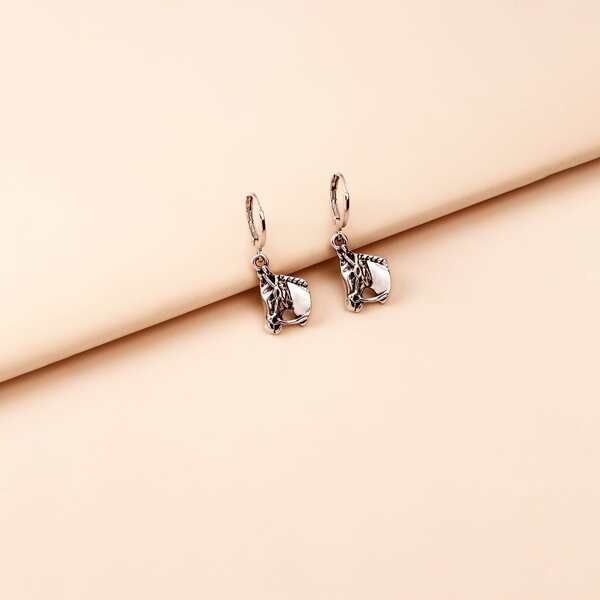 

Horse Head Drop Earrings, Silver