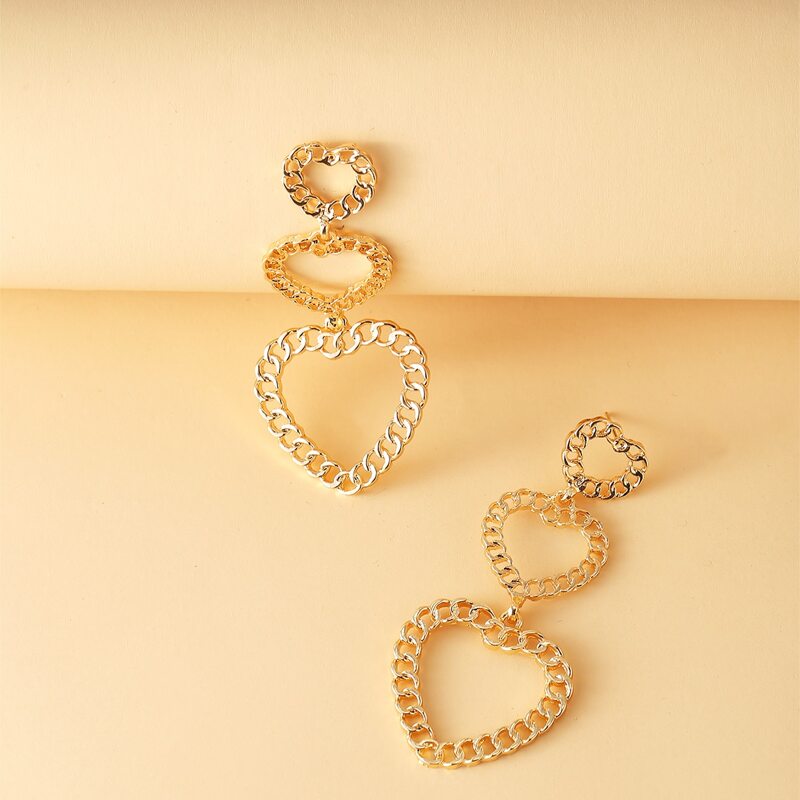 

Chain Heart Design Drop Earrings, Gold