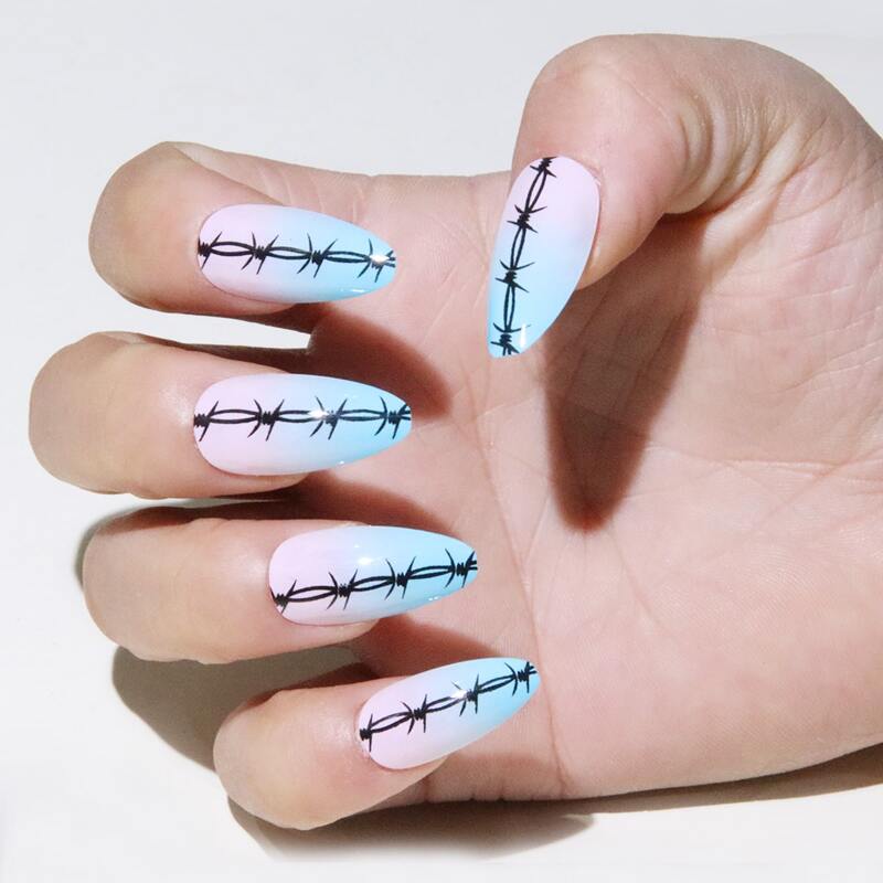 

24pcs Ombre Fake Nail & 1sheet Tape, Multicolor