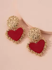 1 Pair Minimalist Heart Shaped Earrings For Women - Red - View 1