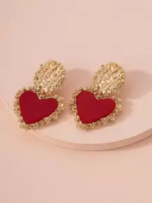 1 Pair Minimalist Heart Shaped Earrings For Women - Red - View 2