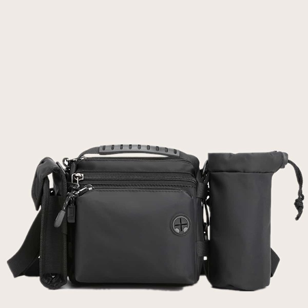 

Men Pocket Front Drawstring Decor Crossbody Bag, Black