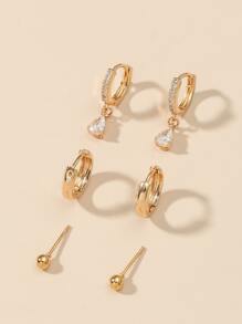 3 Pares Pendientes Con Diseño De Bola Redonda - Amarillo Oro - Ver 2