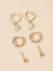 3 Pares Pendientes Con Diseño De Bola Redonda - Amarillo Oro - Ver 3