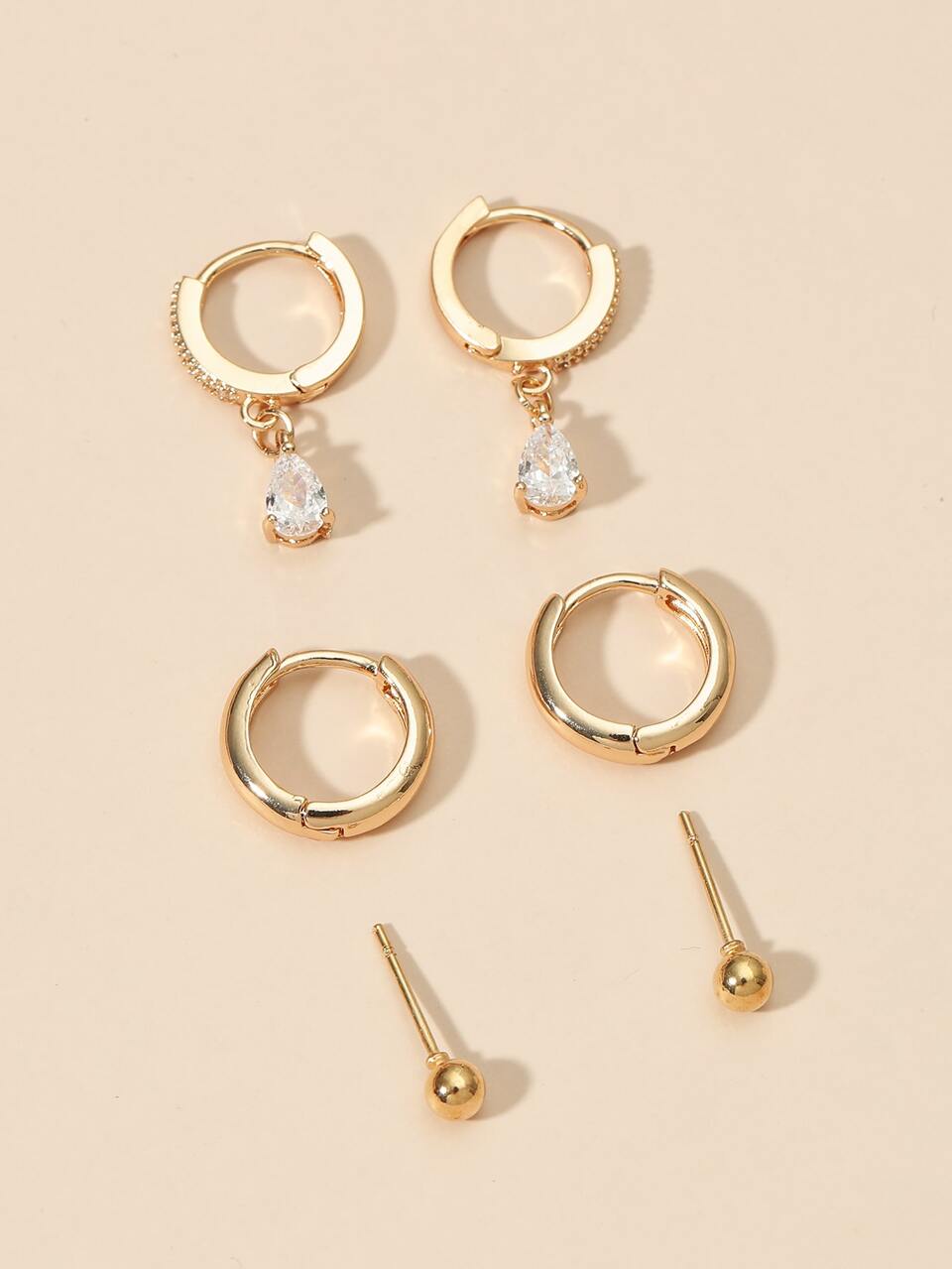 3pairs Round Ball Decor Earrings