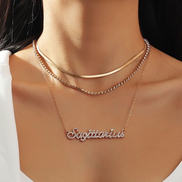 

Rhinestone Letter Decor Necklace, Gold