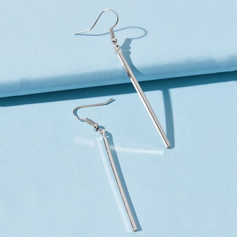 

Metal Bar Drop Earrings, Silver