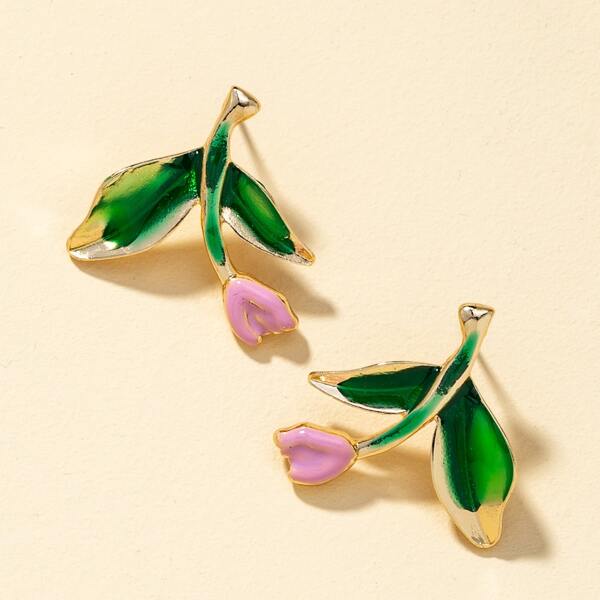 

Flower Design Stud Earrings, Green