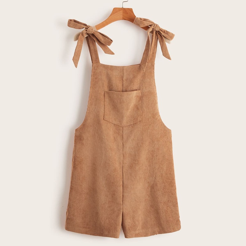 

Solid Corduroy Pocket Tie Front Jumpsuit, Khaki