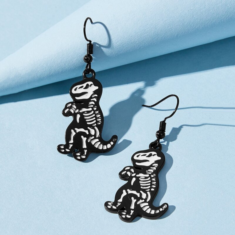 

Skeleton Dinosaur Shaped Drop Earrings, Black