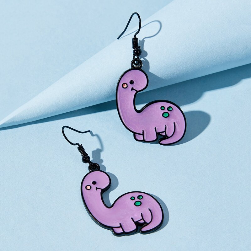 

Cartoon Dinosaur Drop Earrings, Black purple