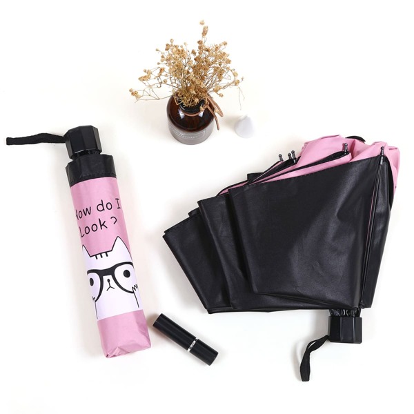

1pc Cartoon Cat Print Umbrella, Pink