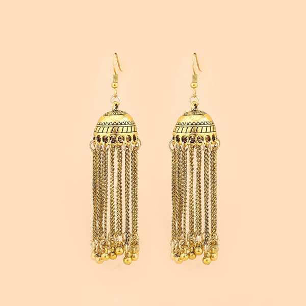 

Jhumka Bell Tassel Drop Earrings, Gold