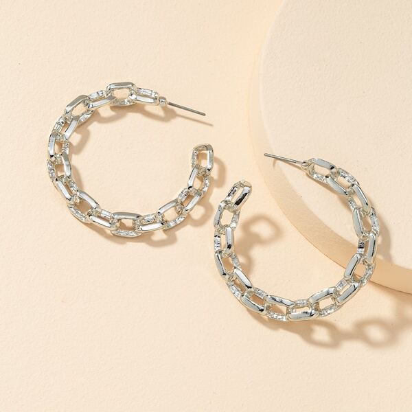 

Hollow Out Chain Hoop Earrings, Silver
