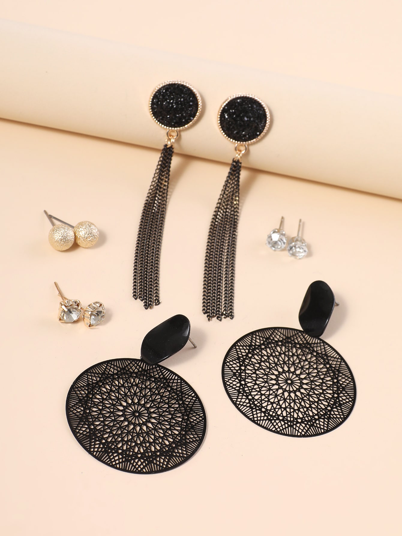 5pairs Rhinestone Detail Metal Tassel Drop Earrings thumbnail