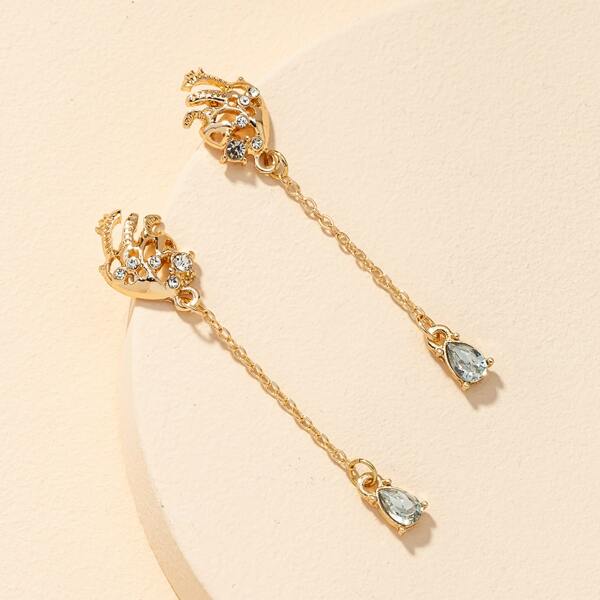 

Rhinestone Long Chain Drop Earrings, Gold