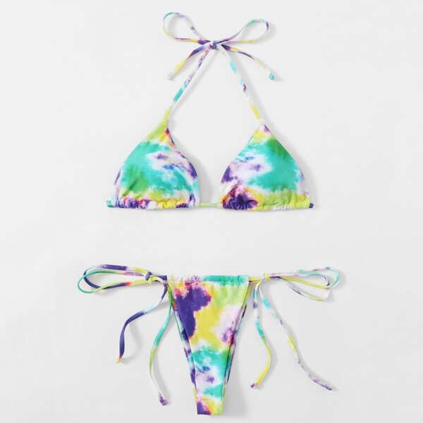 

Tie Dye Triangle Thong Bikini Swimsuit, Multicolor