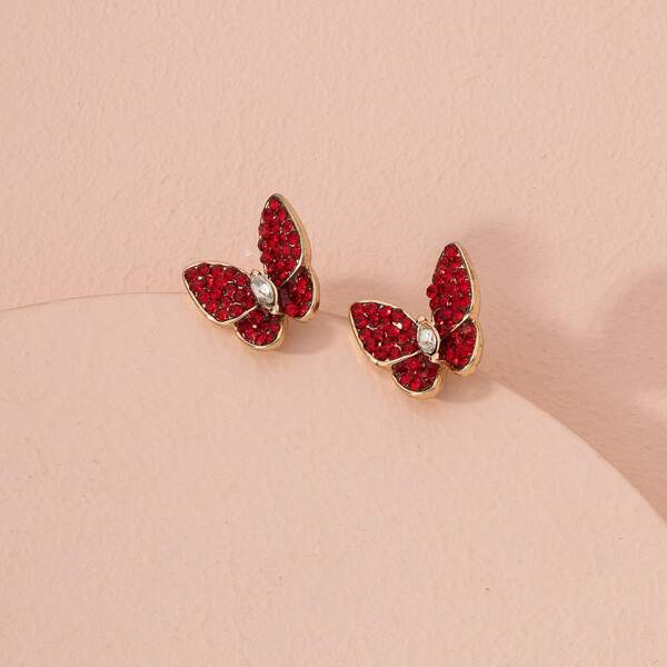 

Rhinestone Butterfly Earrings, Red