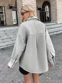 GENKIRA Áo khoác ngoài có túi thả vai phía trước, Áo khoác ngoài nữ cổ trễ vai màu xám nhạt đơn giản, Áo khoác ngoài nữ cỡ lớn, Trang phục thường ngày giản dị - Màu Xám nhạt - Xem 2