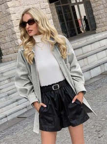 GENKIRA Áo khoác ngoài có túi thả vai phía trước, Áo khoác ngoài nữ cổ trễ vai màu xám nhạt đơn giản, Áo khoác ngoài nữ cỡ lớn, Trang phục thường ngày giản dị - Màu Xám nhạt - Xem 4