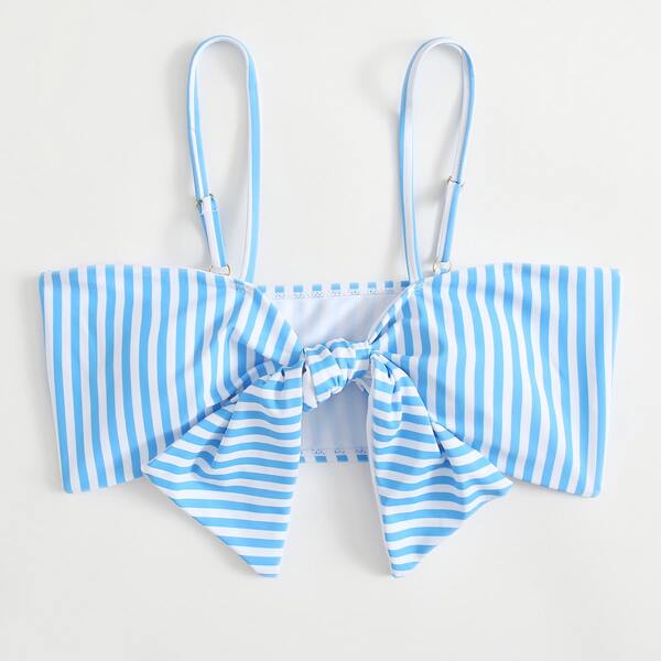 

Striped Knot Front Bikini Top, Blue and white