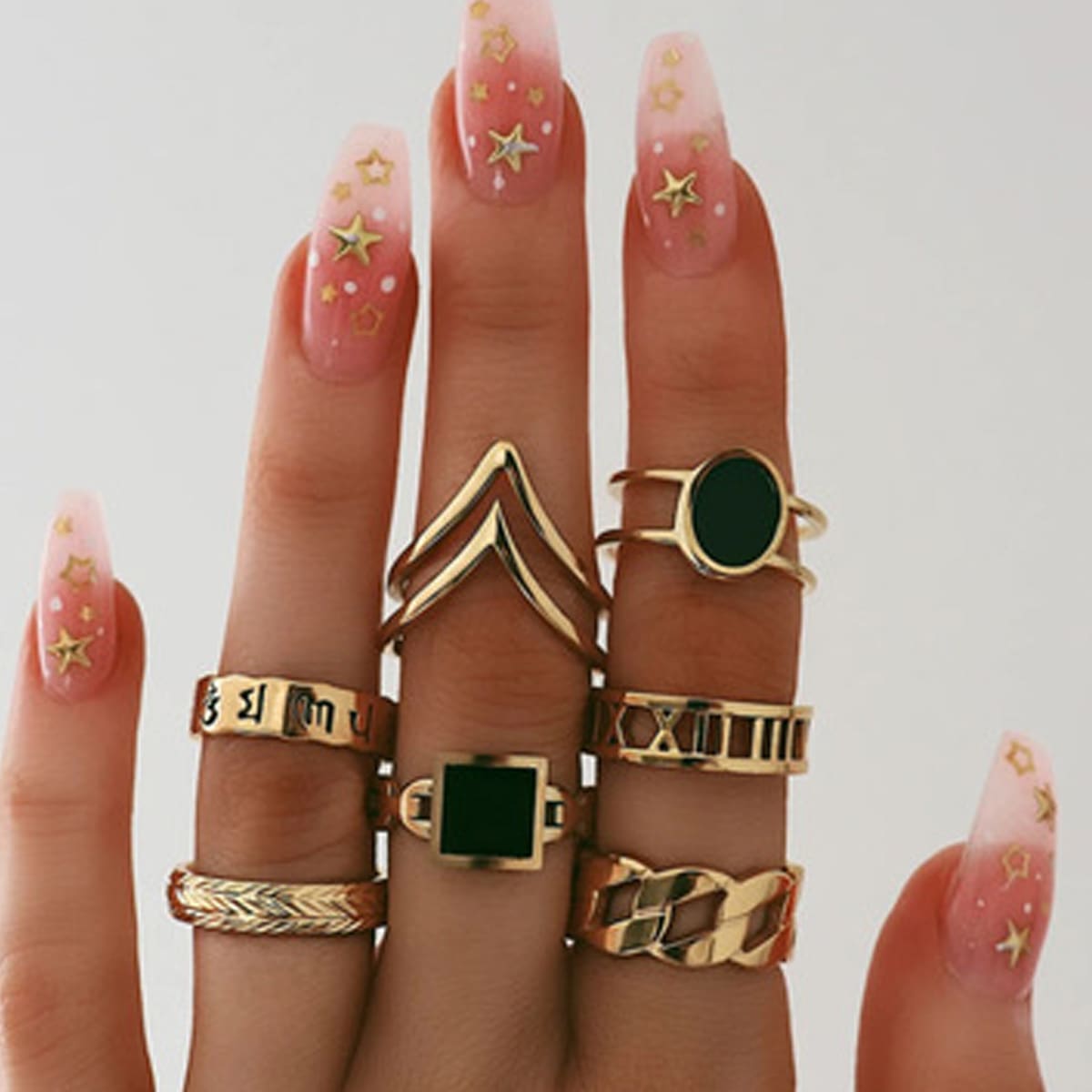 

7pcs Geometric Shaped Ring, Gold