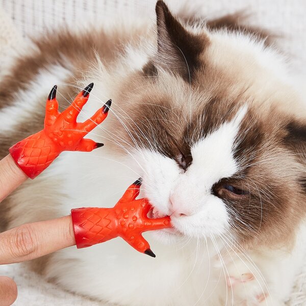 

2pcs Claw Design Finger Cover Cat Teaser, Orange