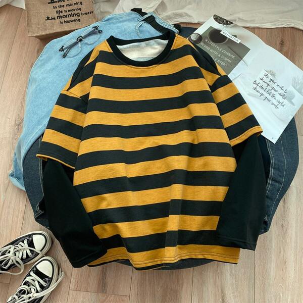 

Men 2 In 1 Striped Print Tee, Multicolor