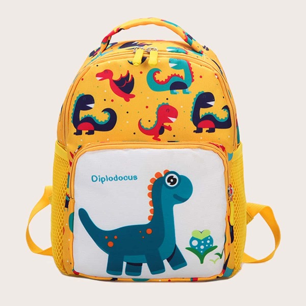 

Kids Cartoon Dinosaur Print Backpack, Yellow