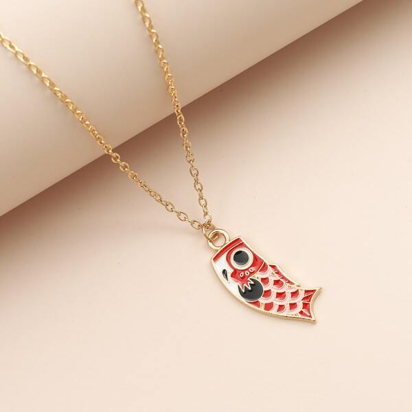 

Cartoon Fish Pendant Necklace, Red