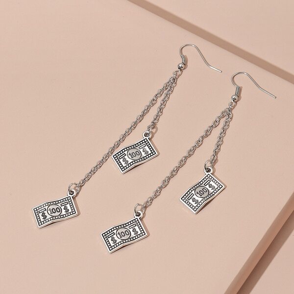 

Dollar Long Drop Earrings, Silver