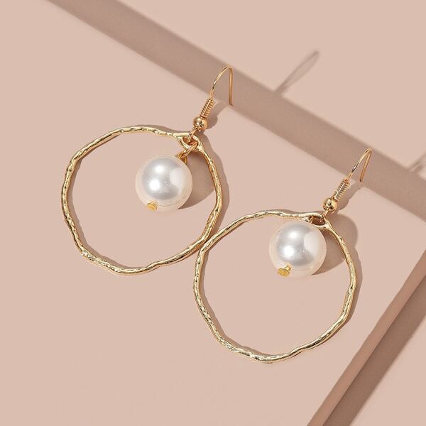 

Faux Pearl Decor Ring Drop Earrings, Gold