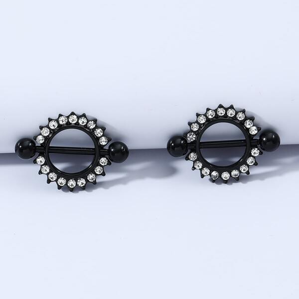 

Rhinestone Decor Nipple Rings, Black
