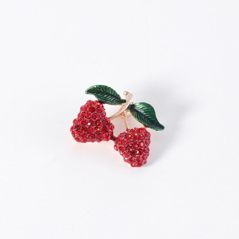 

1pc Rhinestone Cherry Brooch, Red