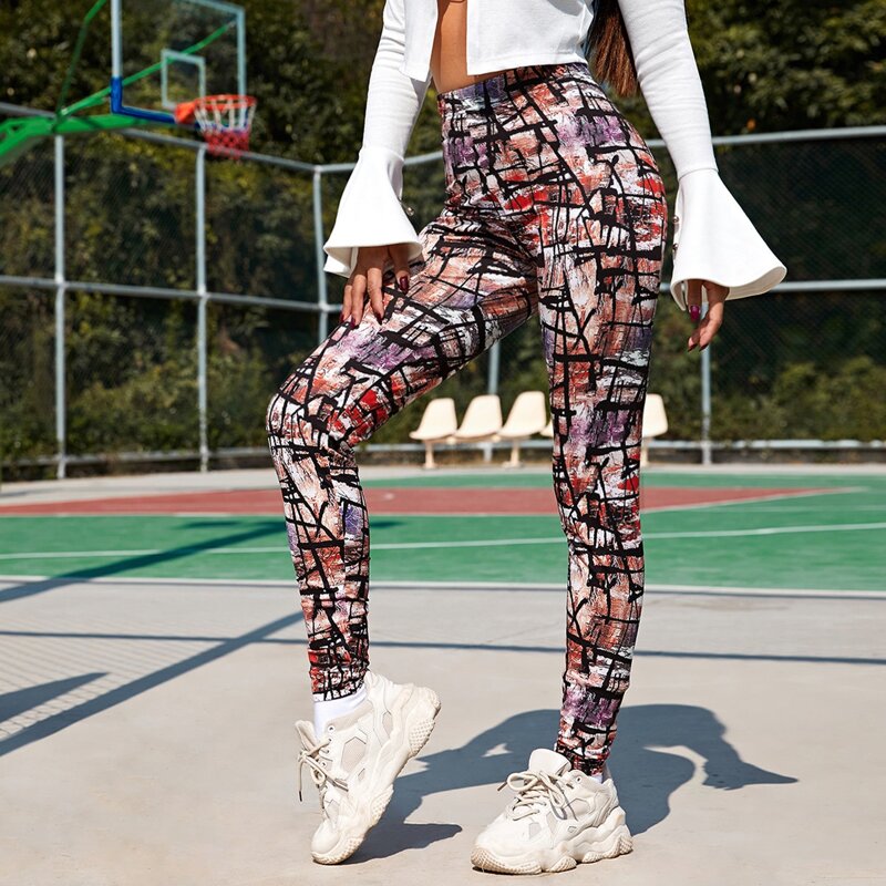 

Elastic Waist Graphic Print Leggings, Multicolor